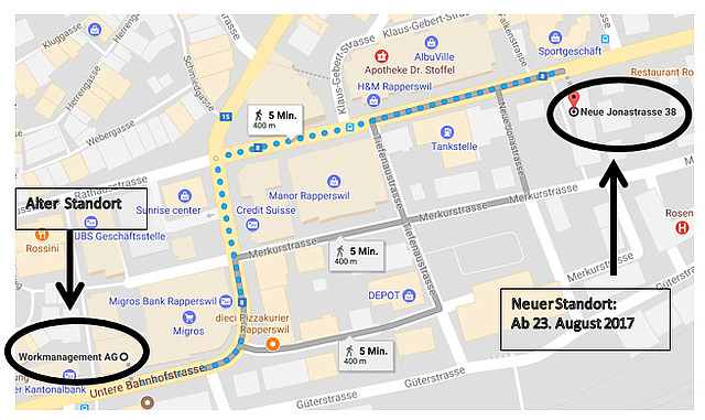 Vorübergehender neuer Standort der Filiale in Rapperswil